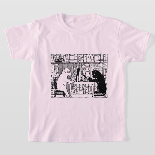Kat en hond in de bibliotheek t-shirt (Laagn)