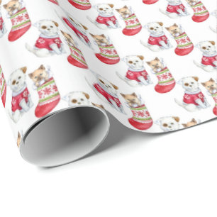 Kat en hond in kerstmis cadeaupapier