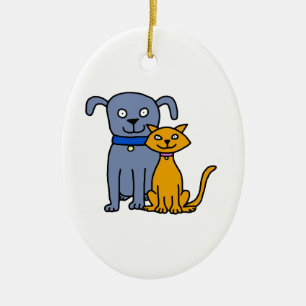 Kat en hond keramisch ornament