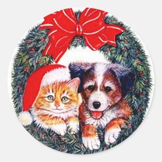 Kat en Hond Kerst sticker (Voorkant)