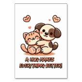 Kat en Hond Knuffel - Schattige Vriendschap Tafel  Kaart (Voorkant)