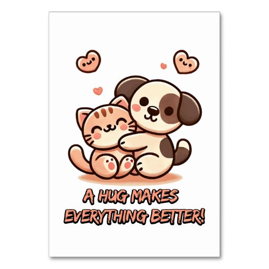 Kat en Hond Knuffel - Schattige Vriendschap Tafel Kaart (Voorkant)
