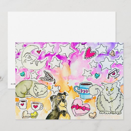 Kat en hond kunst feestdagenkaart (Voorkant / Achterkant)