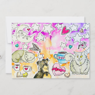 Kat en hond kunst feestdagenkaart