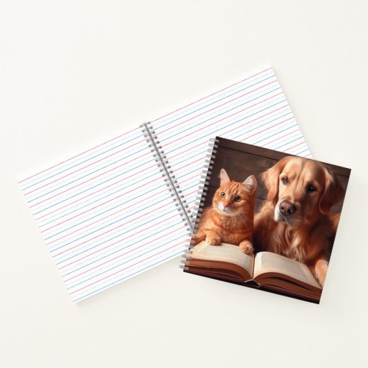 Kat en hond lezen van een boek (Binnen)