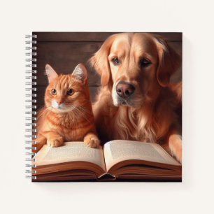 Kat en hond lezen van een boek