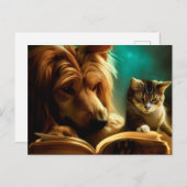 Kat en hond lezen van een boek briefkaart (Voorkant / Achterkant)