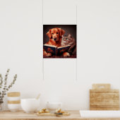 Kat en hond lezen van een boek poster (Keuken)