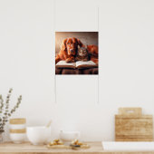 Kat en hond lezen van een boek poster (Keuken)