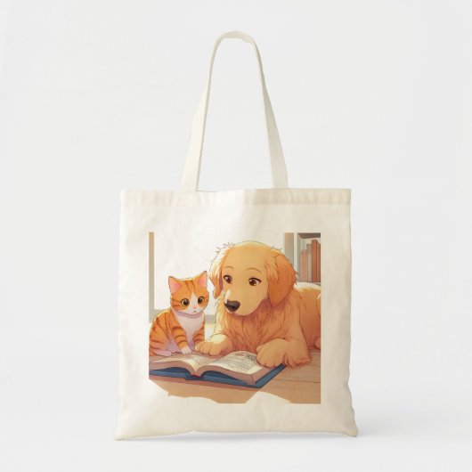Kat en hond lezen van een boek tote bag (Voorkant)