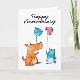 Kat en hond met ballonnen Jubileum Kaart