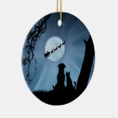 Kat en hond met Kerstman en slee Keramisch Ornament (Rechts)
