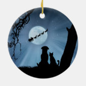 Kat en hond met Kerstman en slee Keramisch Ornament (Achterkant)