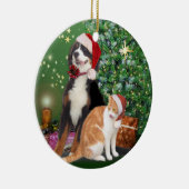 Kat en hond met Santa Hats Keramisch Ornament (Rechts)