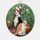 Kat en hond met Santa Hats Keramisch Ornament (Links)