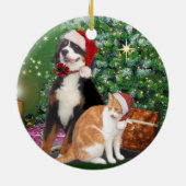 Kat en hond met Santa Hats Keramisch Ornament (Achterkant)