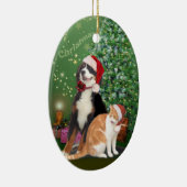 Kat en hond met Santa Hats Keramisch Ornament (Rechts)