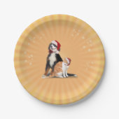 Kat en hond met Santa Hats Papieren Bordje (Voorkant)