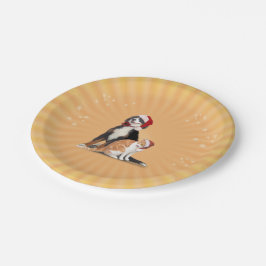 Kat en hond met Santa Hats Papieren Bordje