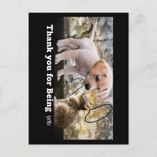 Kat en hond met tekst dank je briefkaart (Voorkant)