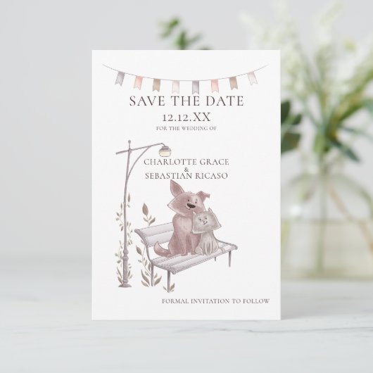 Kat en hond op het proefdier sparen de datum van h aankondiging (Staand voorkant)