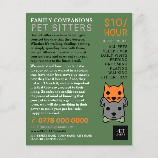 Kat en hond, Pet Sitting Service Adverteren Flyer (Voorkant)