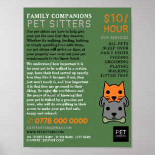 Kat en hond, Pet Sitting Service Adverteren Poster