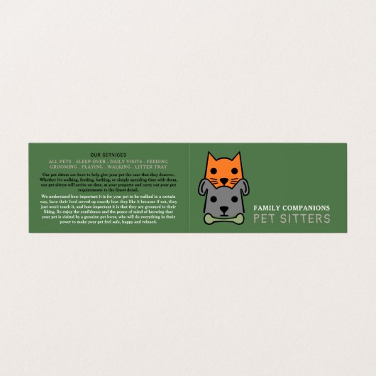 Kat en hond, Pet Sitting Service Gedetailleerd Visitekaartje (Buitenkant ongevouwen)