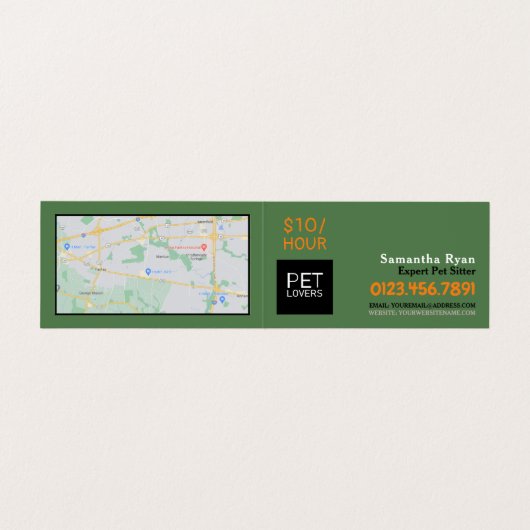 Kat en hond, Pet Sitting Service Gedetailleerd Visitekaartje (Binnenkant ongevouwen)
