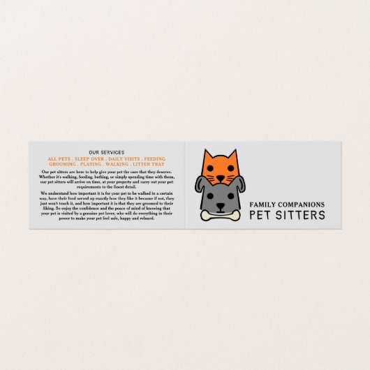Kat en hond, Pet Sitting Service Gedetailleerd Visitekaartje (Buitenkant ongevouwen)