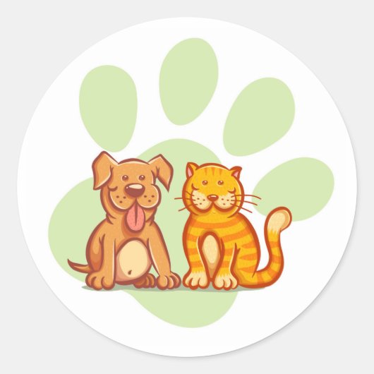 Kat en hond ronde sticker (Voorkant)