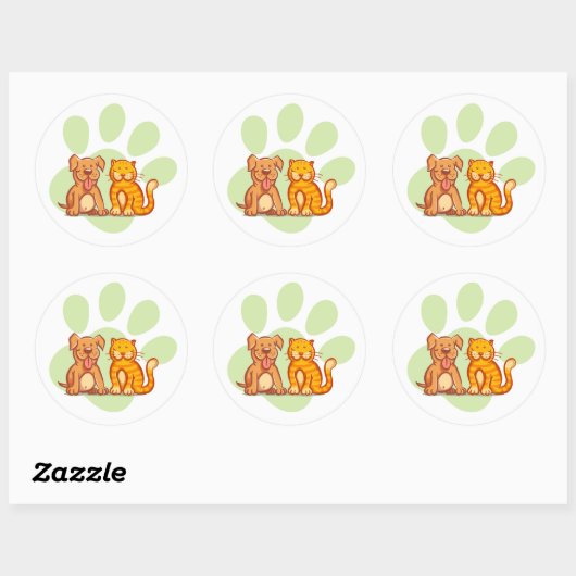 Kat en hond ronde sticker (Vel)