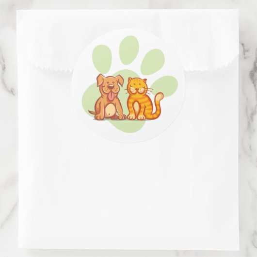 Kat en hond ronde sticker (Tas)