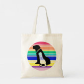 Kat en hond Silhouette op kleurrijke strepen Tote Bag (Achterkant)
