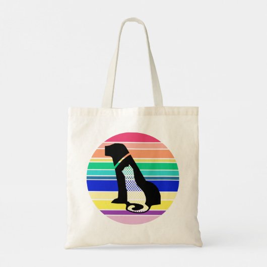 Kat en hond Silhouette op kleurrijke strepen Tote Bag (Achterkant)