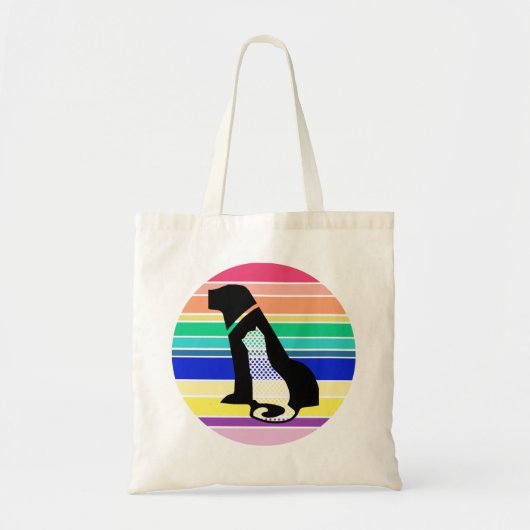 Kat en hond Silhouette op kleurrijke strepen Tote Bag (Voorkant)
