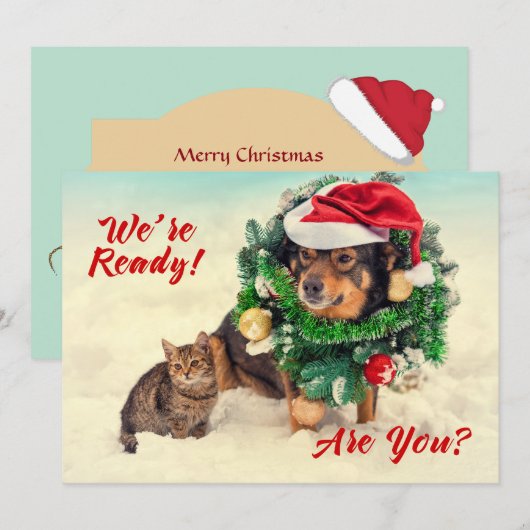Kat en hond twee met Kerstmis bediende Kaart (Voorkant / Achterkant)