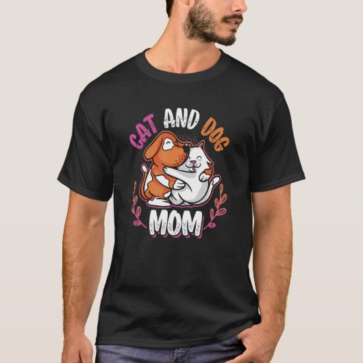 Kat en hond van mama eten hond en moeder t-shirt (Voorkant)