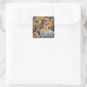 Kat en hond vierkante sticker (Tas)