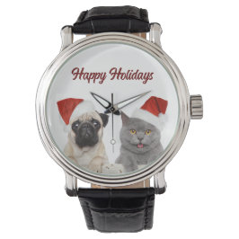 Kat en hond Vrolijk Kerstfeest Gelukkige Vakantie Horloge