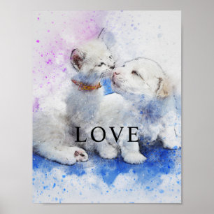 Kat en hond Waterverf Kantoor Decor Matte Poster