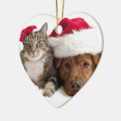 Kat en hond wensen een prettig kerstfeest keramisch ornament (Links)