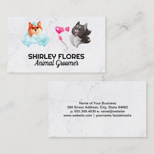 Kat en hond worden gewassen | verzorger visitekaartje (Voorkant / Achterkant)