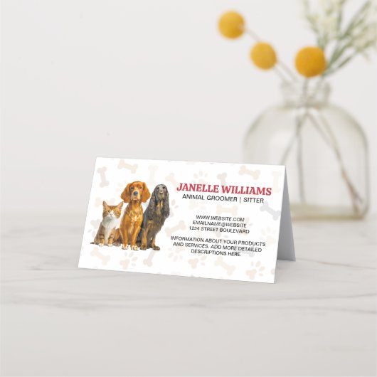 Kat en Honden Zittend | Paw en Botten Patroon Klantenkaartje (Voorkant)