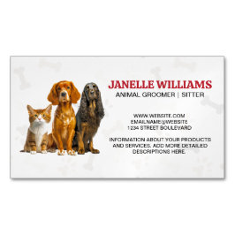 Kat en Honden Zittend | Paw en Botten Patroon Magnetisch Visitekaartje