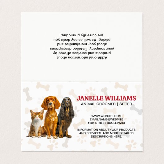 Kat en Honden Zittend | Paw en Botten Patroon Visitekaartje (Buitenkant ongevouwen)