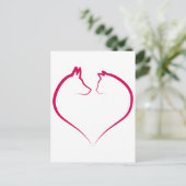 Kat- en hondengezichten in het rode hardemandel briefkaart (Staand voorkant)