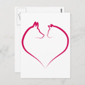 Kat- en hondengezichten in het rode hardemandel briefkaart (Voorkant / Achterkant)