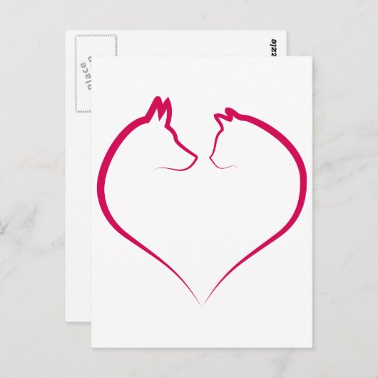 Kat- en hondengezichten in het rode hardemandel briefkaart (Voorkant / Achterkant)