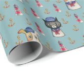Kat- en hondenroosters: Nautical Waterverf Patroon Cadeaupapier (Rol Hoek)
